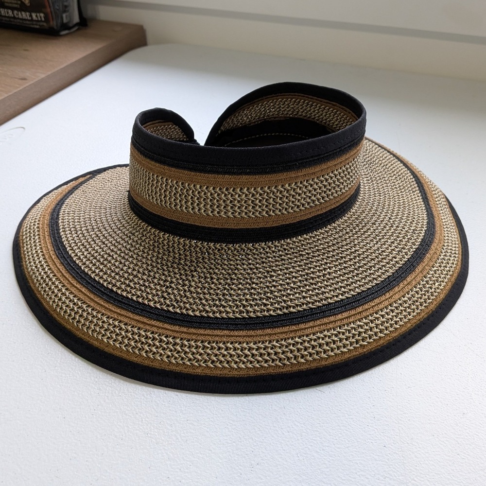 San Diego Hat Co Visor Ultrabraided Wide Brim Packable OS Brown Black Beach Boho